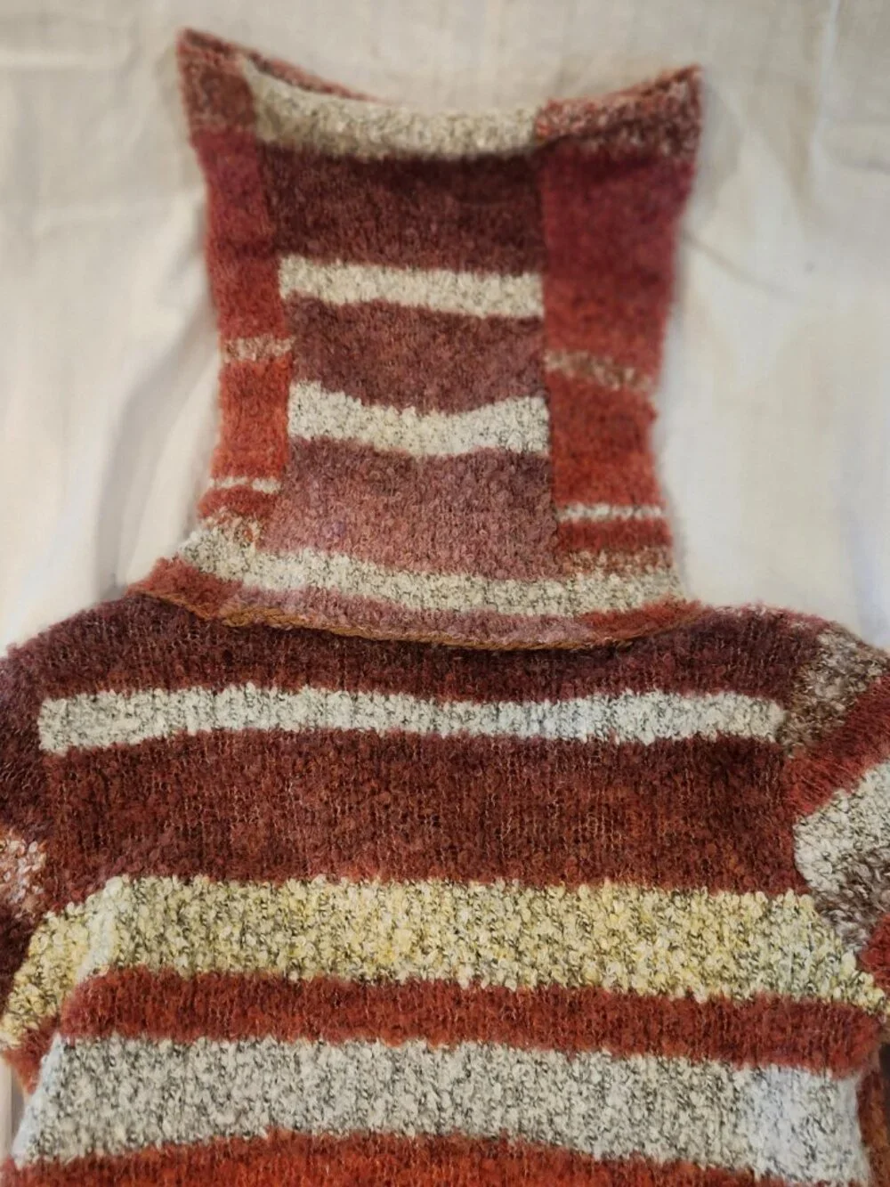 Free People Striped Boucle Knit Cropped Cowl Neck Sweater Rust Orange XS